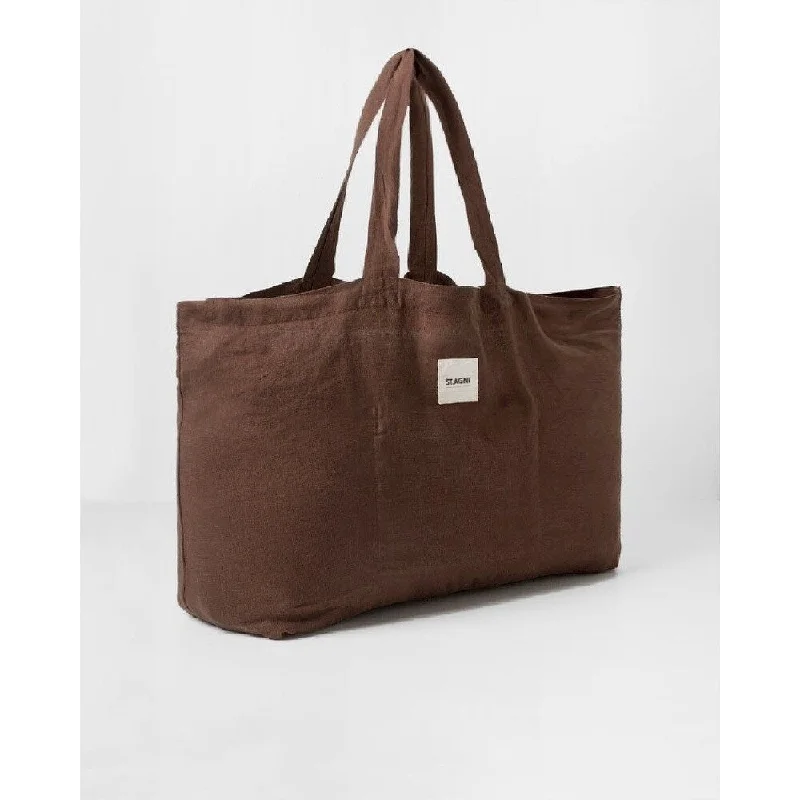 Canvas handle bags perfect for casual outings -St. AGNI Women's Linen Tote Brown One Size - One Size