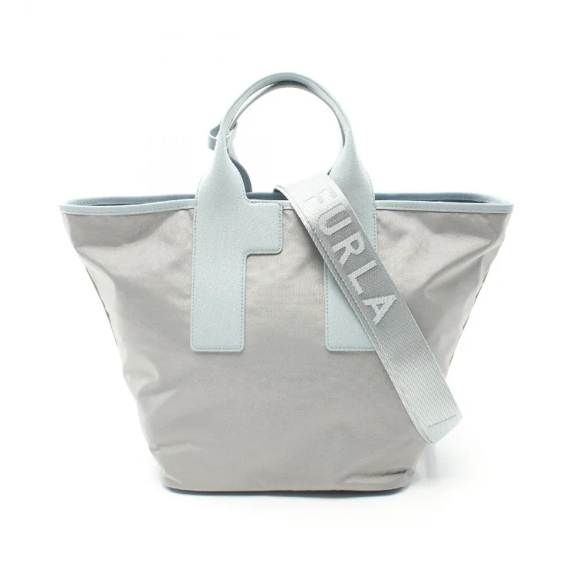 Handle bags with perforated details for style -Furla blue  Leather Nylon Canvas Tote Bag