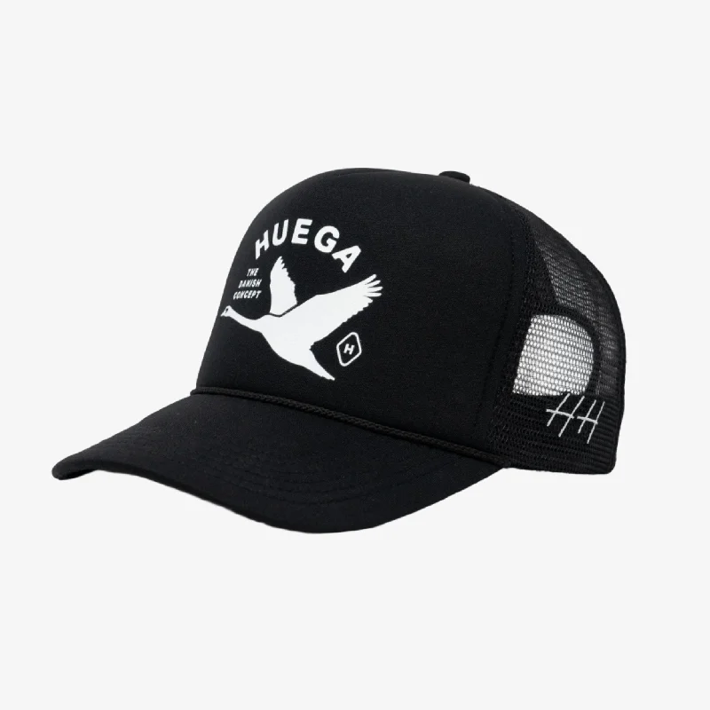 Fitted dad cap for relaxed snug wear -Huega House 'In-flight' Mesh Trucker Snapback Hat Black / White