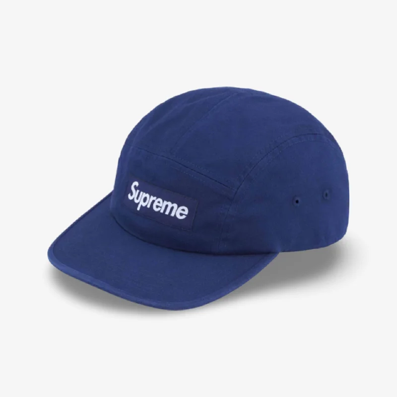 Retro baseball cap with classic team colors -Supreme 'Washed Chino Twill' Camp Cap Navy (SS24)