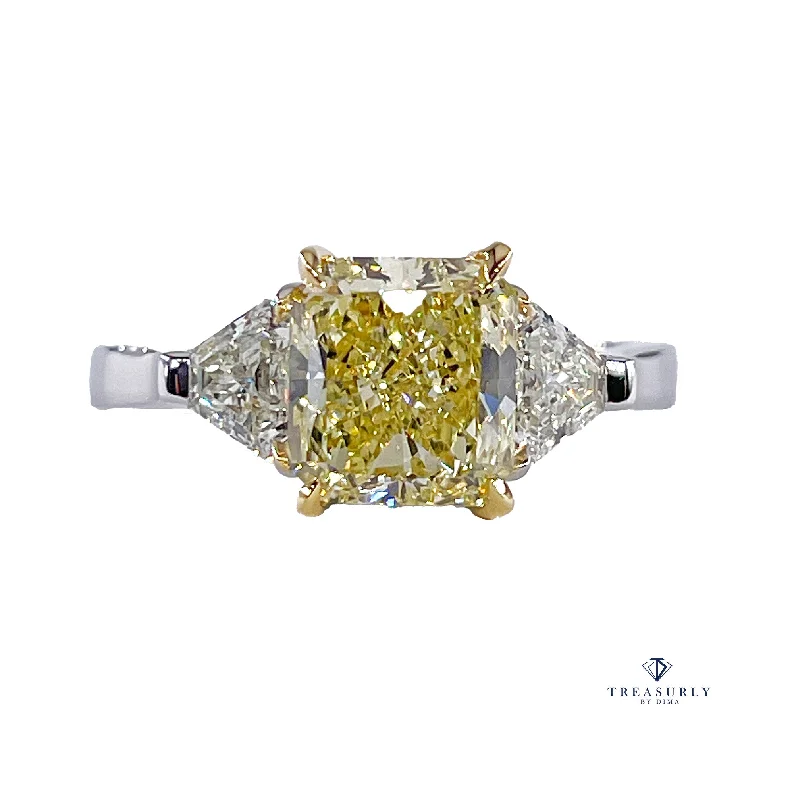 Women’s rings with channel-set peridot gems -Estate GIA 2.66ct Natural Fancy Yellow RADIANT 3 Stone Diamond Engagement Platinum Ring