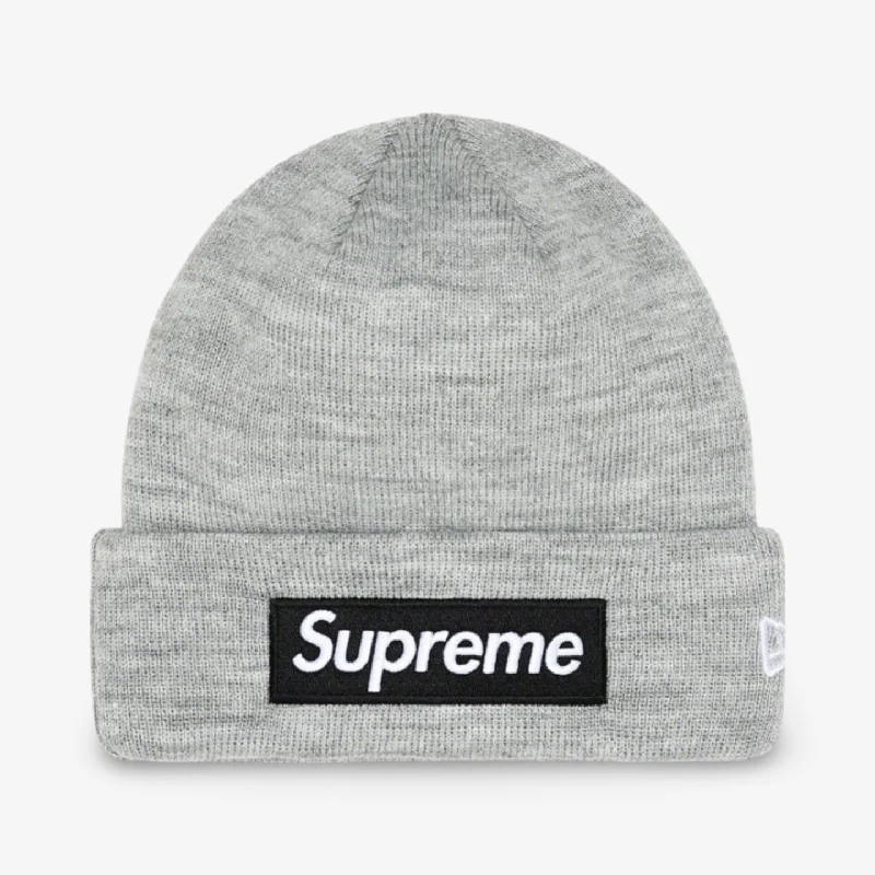 Sports team cap with bold logo front -Supreme x New Era Beanie 'Box Logo' Heather Grey (FW22)