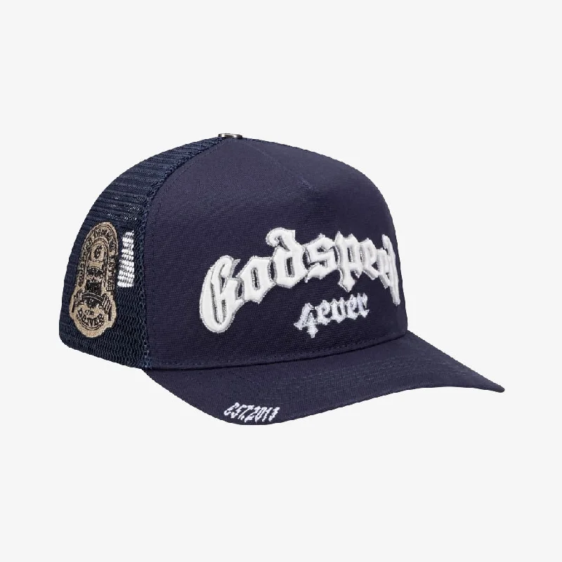 Denim dad cap for effortless casual charm -Godspeed 'GS Forever' Trucker Snapback Hat Midnight Navy