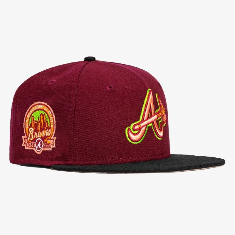 Classic black cap for versatile outfit pairing -New Era x MLB Alternate 'Atlanta Braves 40th Anniversary' 59Fifty Patch Fitted Hat Cardinal / Peach