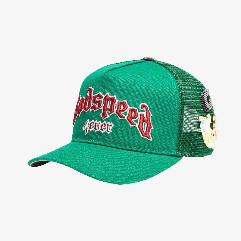 Mesh dad cap for ventilated hot days -Godspeed 'GS Forever' Trucker Snapback Hat Green / Red