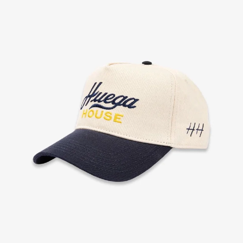 Cotton mesh cap for airy outdoor comfort -Huega House 'Artisan' 2-Tone 5-Panel Snapback Hat Navy Blue / Natural