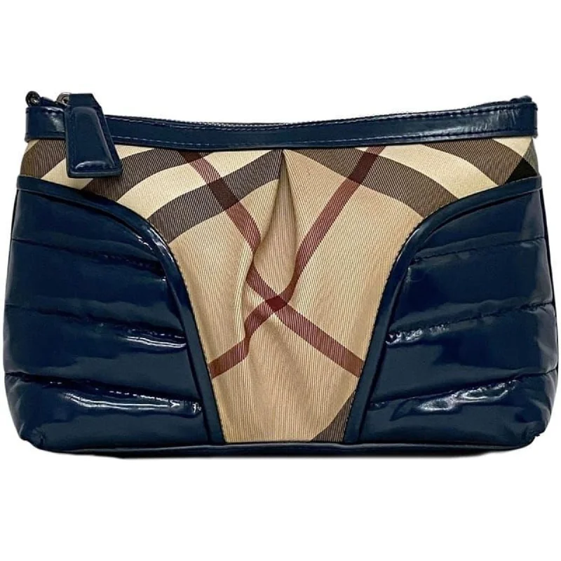 Handle bags with side pockets for organization -Burberry  blue Navy Pvc Patent Leather Clutch Bag Pouch (Pre-Owned)