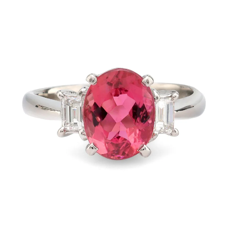 Women’s rings with star sapphire for glow -Modern 1.93 carat pink tourmaline diamond platinum ring