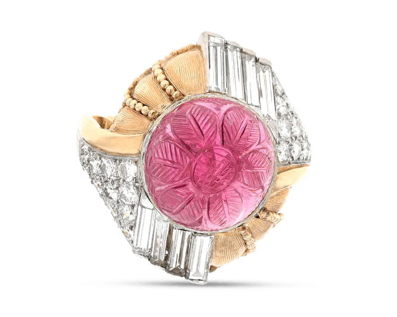 Women’s rings with polished peacock ore glow -C.J. Auger Tourmaline and Diamond Ring