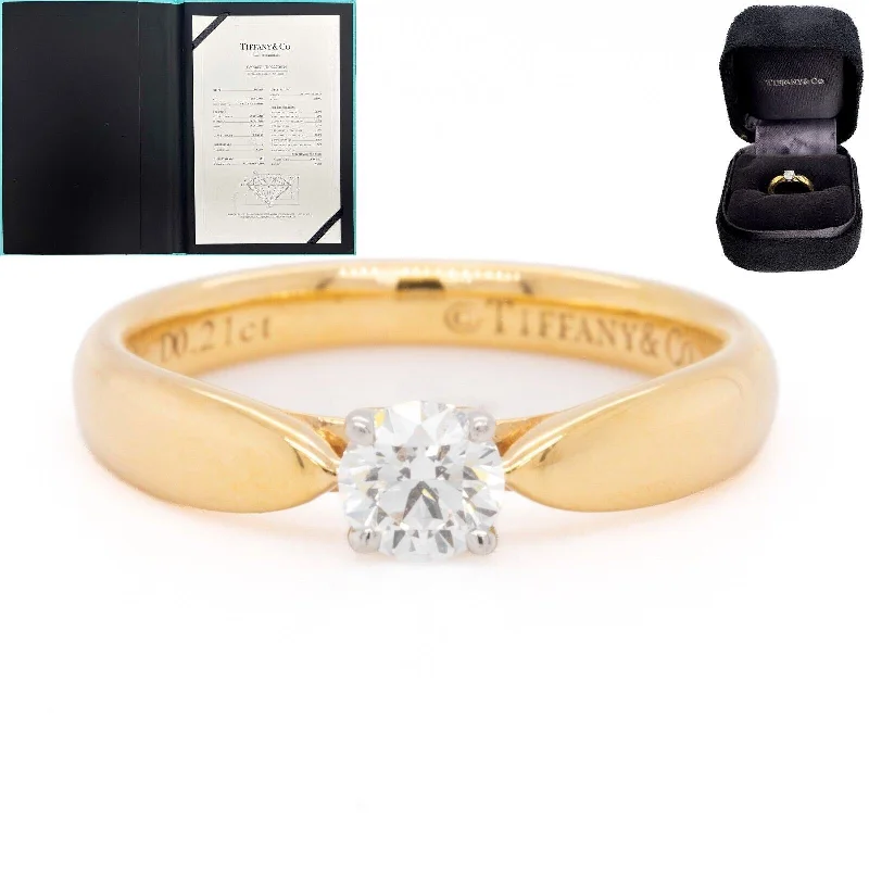 Women’s rings with clustered rose quartz stones -Tiffany & Co. Platinum & 18k Gold Diamond Engagement Ring 0.21ct G VS1 BOX CERT