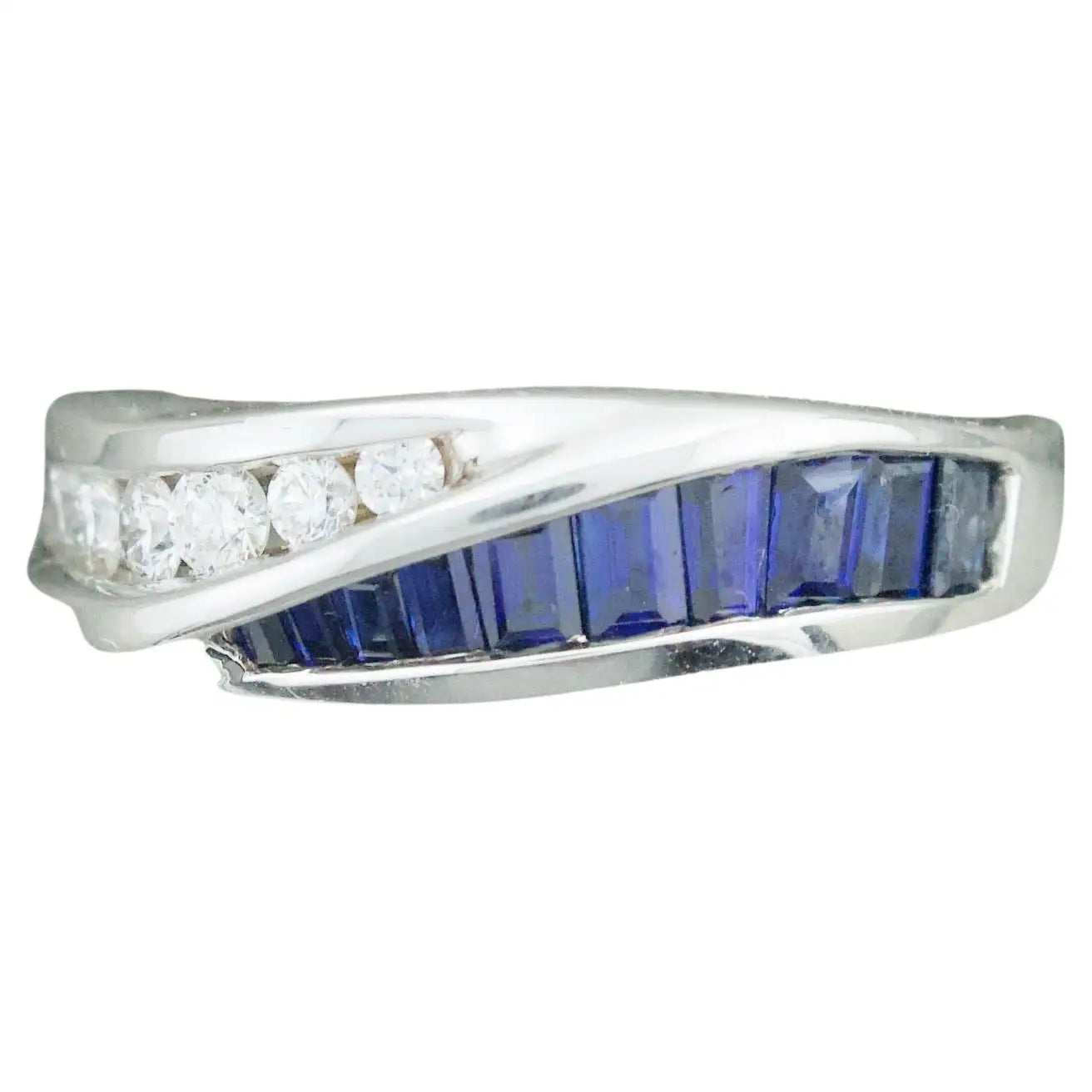 Women’s titanium rings with sleek modern designs -Sapphire and Diamond Band Ring in 18k White Gold by "DeHago"