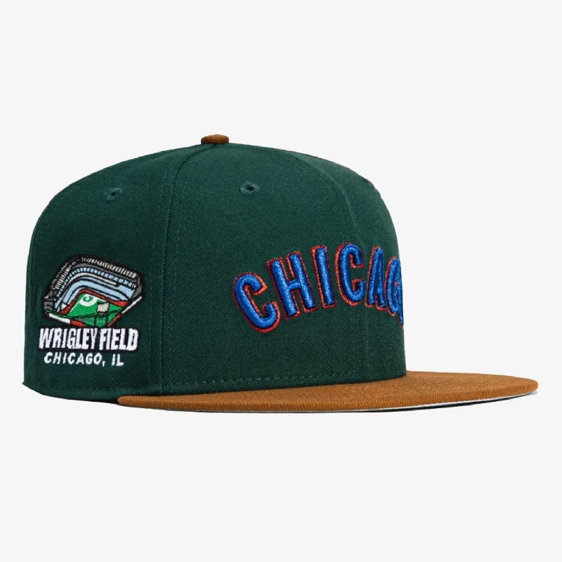 Warm wool cap for cold weather days -New Era x MLB 'Chicago Cubs Wrigley Field' 59Fifty Patch Fitted Hat Green / Khaki