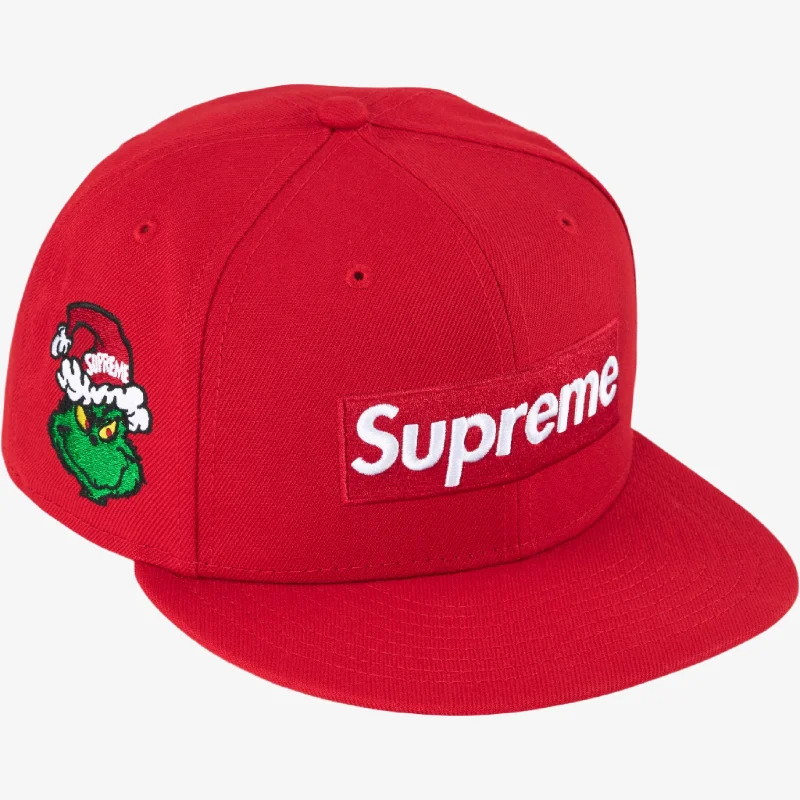 Trucker cap with funny slogan prints -Supreme x New Era 59Fifty Baseball Hat 'Grinch Box Logo' Red (FW24)