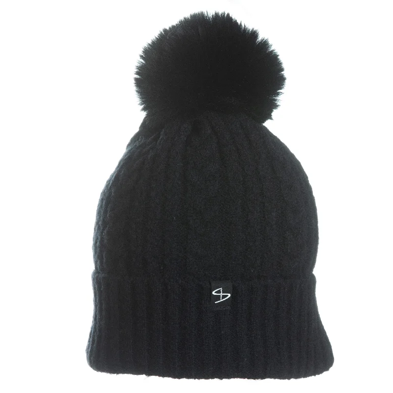 Classic cap with subtle tonal embroidery -Skye Beanie in Black