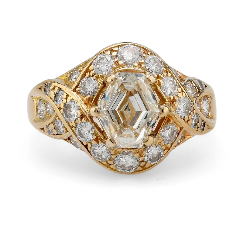 Women’s rings with twisted bands for style -French GIA 1.51 carat hexagonal cut diamond 18k yellow gold ring