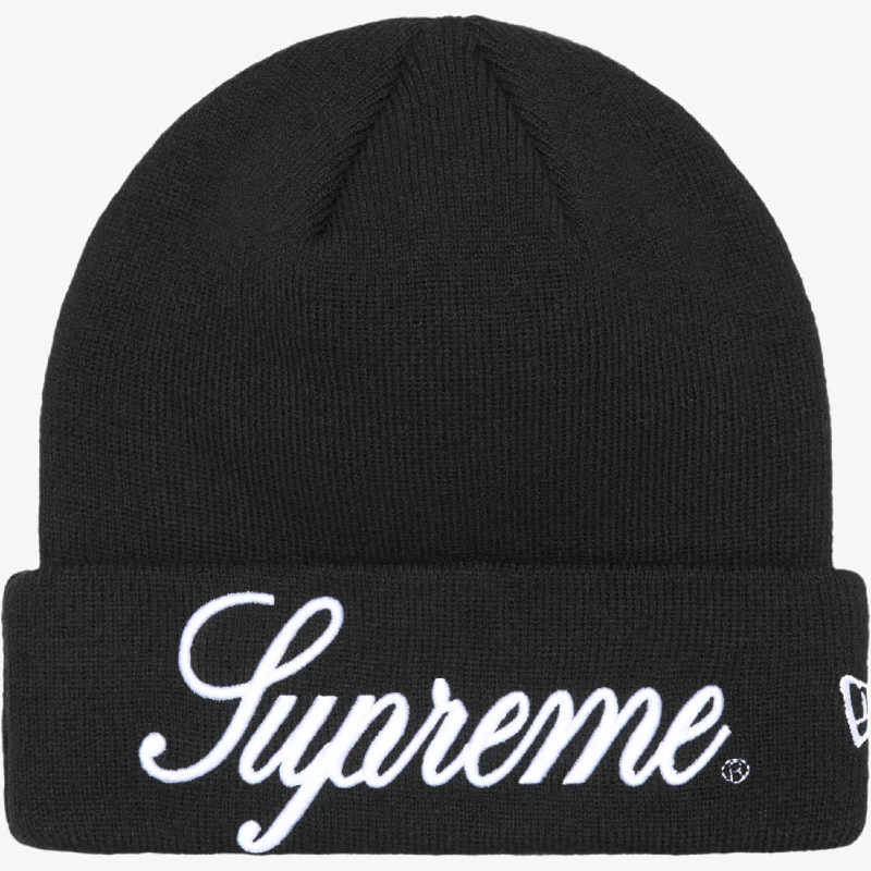 Adjustable dad cap for easy size tweaks -Supreme x New Era Script Beanie Black (FW24)