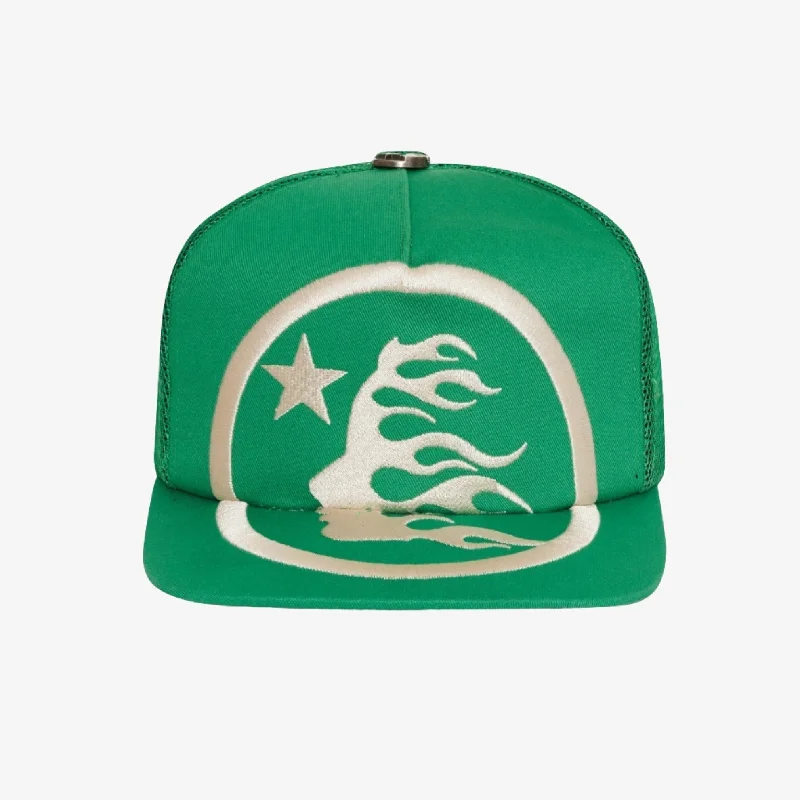 Lightweight cap for summer hiking trails -Hellstar Studios 'Big Logo' Trucker Snapback Hat Green / White