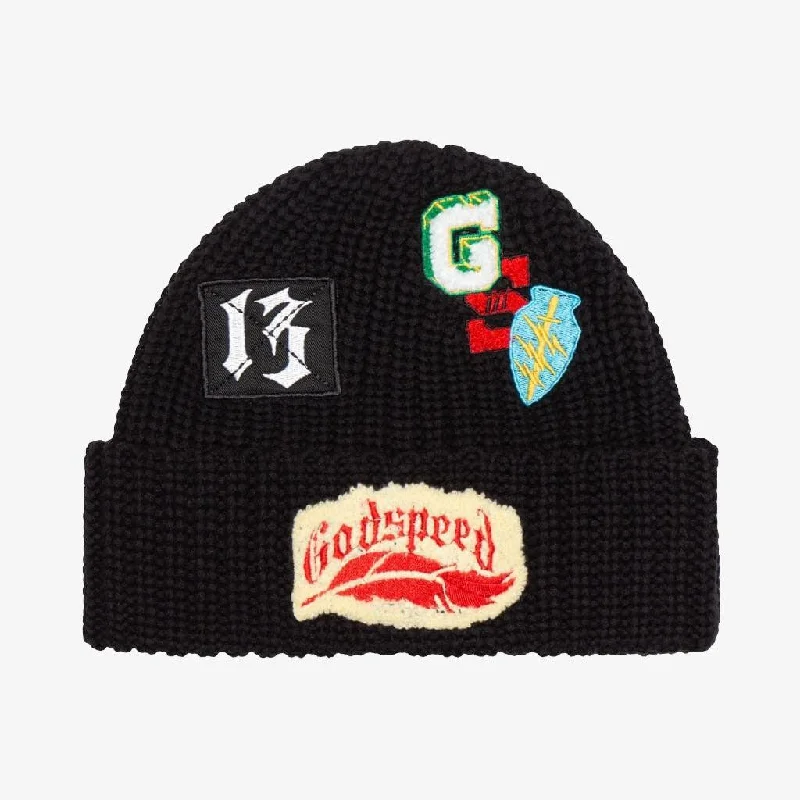 Cotton mesh cap for airy outdoor comfort -Godspeed 'Nostalgia' Rugby Patch Work Beanie Black