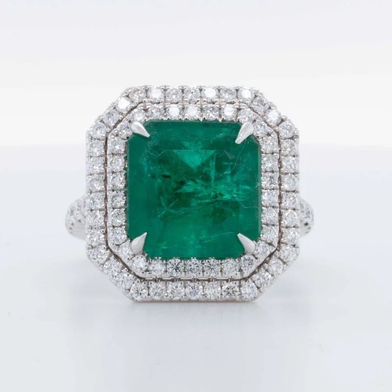 Women’s rings with faceted fluorite for hues -14k White Gold 5.89ct Em Cut Emerald & Diamond Double Halo Ring 0.98ctw Size 7