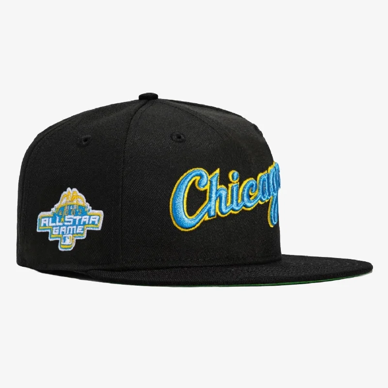 Designer cap for high-end brand appeal -New Era x MLB Word 'Chicago White Sox 2003 All Star Game' 59Fifty Patch Fitted Hat Black/ Light Blue