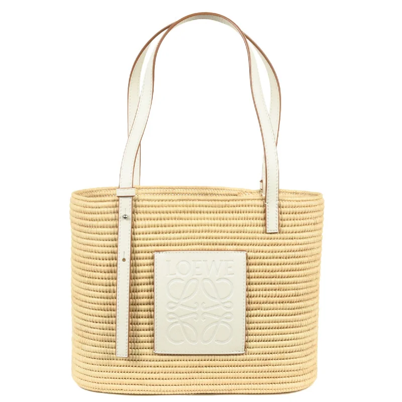 Handle bags with sleek leather for work -Loewe  Raffia Leather Basket Tote Bag (Pre-Owned)