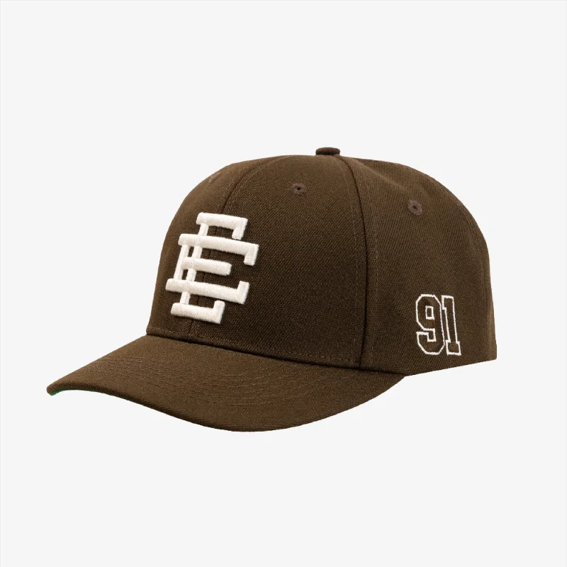 Lightweight running cap for marathon race days -Eric Emanuel EE '91' 3D Embroidered Basic Snapback Hat Brown / White