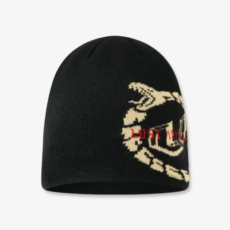 Embroidered cap with personalized name design -Lost Intricacy Beanie 'Full Circle Snake' Black / Cream