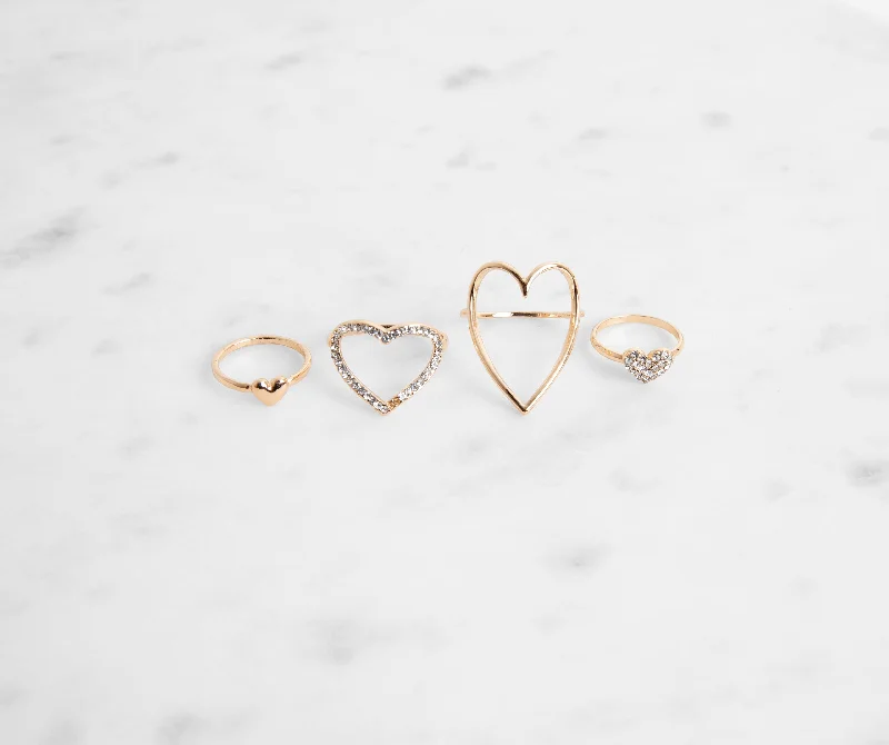 Women’s rings with twisted bands for style -Four Pack Dainty Heart Rings