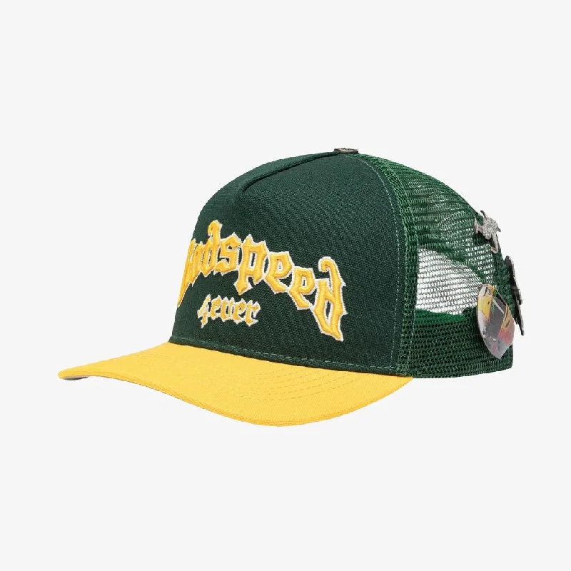 Sports cap with moisture-wicking fabric tech -Godspeed 'GS Forever' Trucker Snapback Hat Green / Yellow