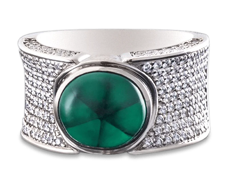 Women’s bold rings with hammered silver bands -Colombian Trapiche Emerald Ring, 4.34 Carats