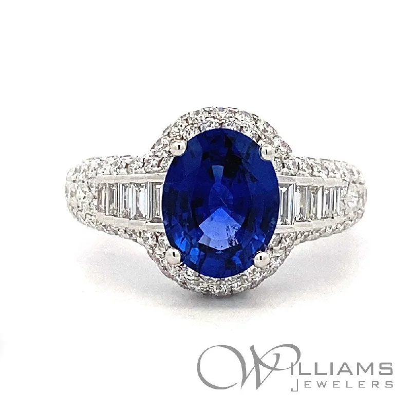 Women’s slim rings with pave sapphire accents -Williams Signature 18 Karat Sapphire Ring