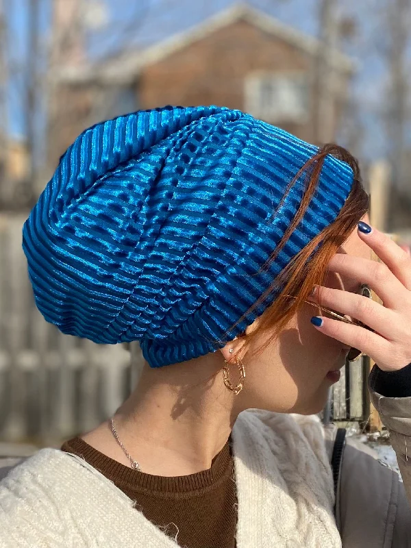 Vintage cap with distressed logo detail -Beanie Velvet - Turquoise