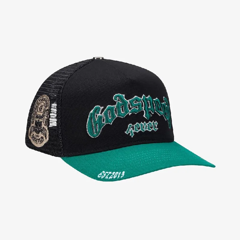 Vintage cap with distressed logo detail -Godspeed 'GS Forever' Trucker Snapback Hat Black / Green