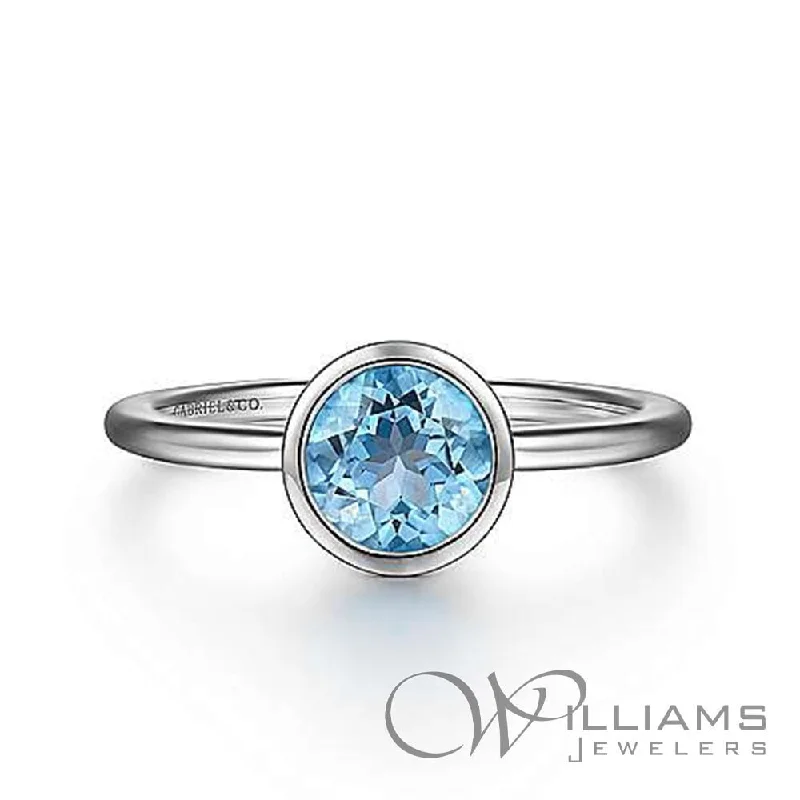 Women’s rings with raw citrine for charm -Gabriel & Co. Lusso Color Sterling Silver Blue Topaz Ring