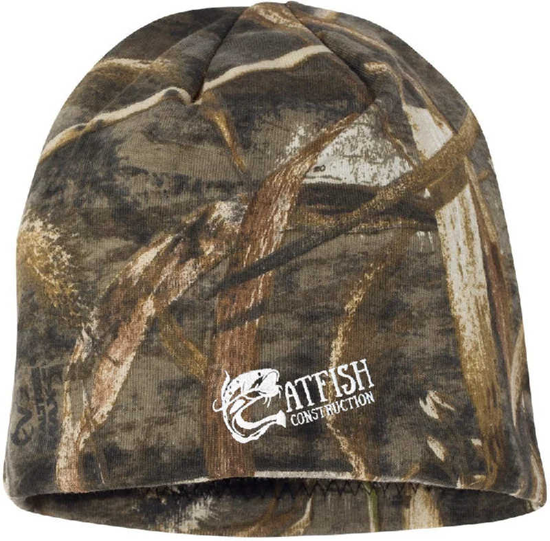 Lightweight cap for easy travel packing -Kati 8" Camo Knit Beanie