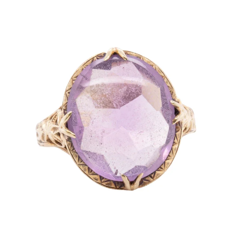 Women’s artisan rings with raw garnet texture -Vintage 14k Yellow Gold Oval Amethyst 12.00 x 14.00mm Open Gallery Ring size 7