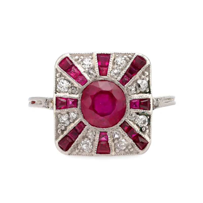 Women’s rings with faceted garnet for richness -Art Deco GIA 1.30 carat ruby diamond platinum ring