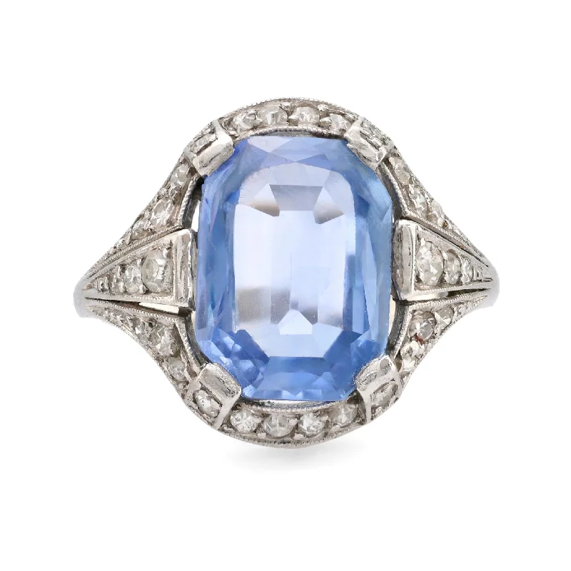 Women’s rings with bold agate for earth -Art Deco French GIA 3.20 carat no heat sapphire diamond platinum ring