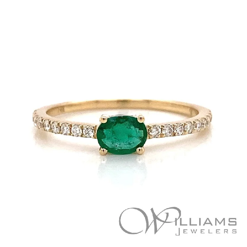 Women’s promise rings with subtle star engravings -Williams Signature 14 Karat Emerald Ring