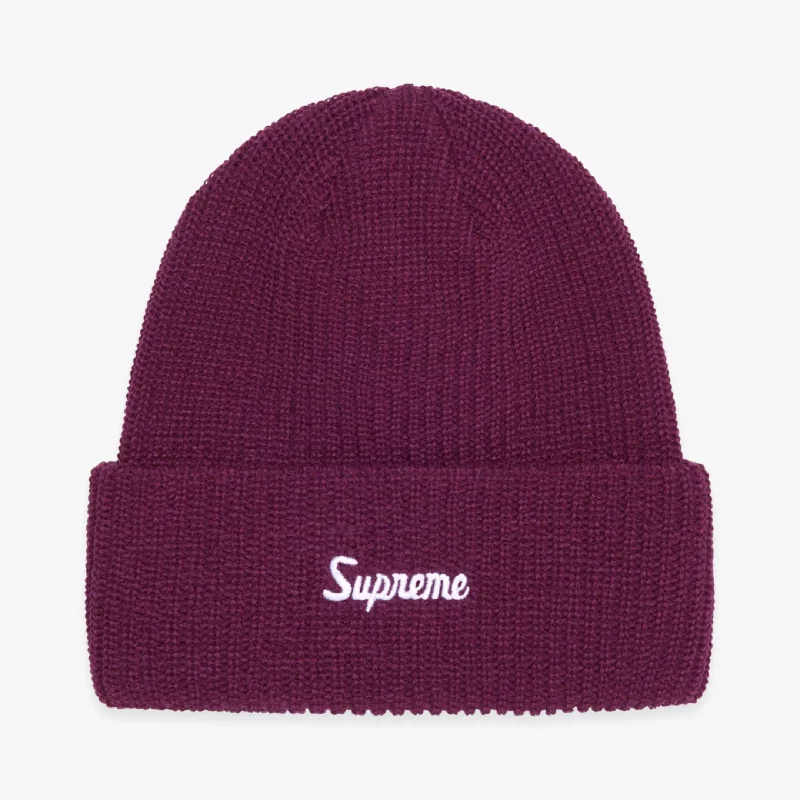 Washed denim cap for broken-in softness -Supreme Beanie 'Loose Gauge' Burgundy (FW23)