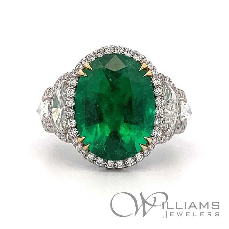 Women’s minimalist rings with polished onyx shine -Williams Signature Platinum & 18k Emerald Ring