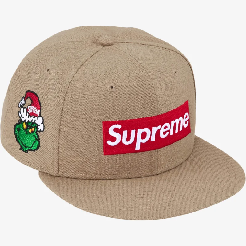 Retro striped cap for vintage sporty vibes -Supreme x New Era 59Fifty Baseball Hat 'Grinch Box Logo' Khaki (FW24)