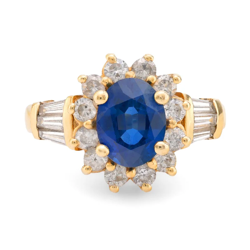 Women’s rings with raw moonstone for mystique -Vintage 2.40 carat sapphire diamond 14k yellow gold cluster ring