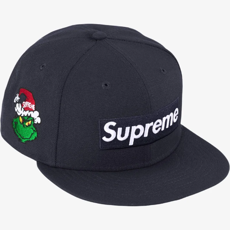 Wool blend cap for cozy fall fashion -Supreme x New Era 59Fifty Baseball Hat 'Grinch Box Logo' Navy (FW24)