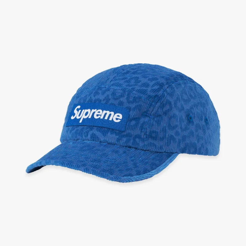 Designer baseball cap for luxury streetwear -Supreme Camp Cap 'Leopard Corduroy' Blue (FW23)