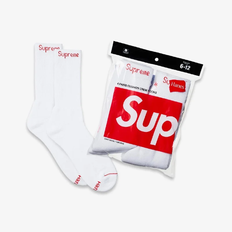 Soft cotton cap for all-day wear ease -Supreme x Hanes Crew Socks (4 Pack) White (SS20)