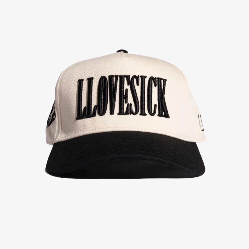 Camo snapback cap for bold woodland style -LLovesick 'Classic Logo' 3D Embroidered Snapback Cap Cream / Black LL1-101-CMB