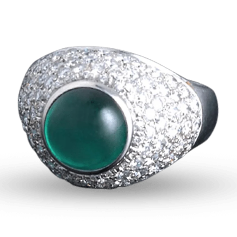 Women’s rings with knot designs for symbolism -Emerald and Diamond Dome Ring, 3.69 Carats