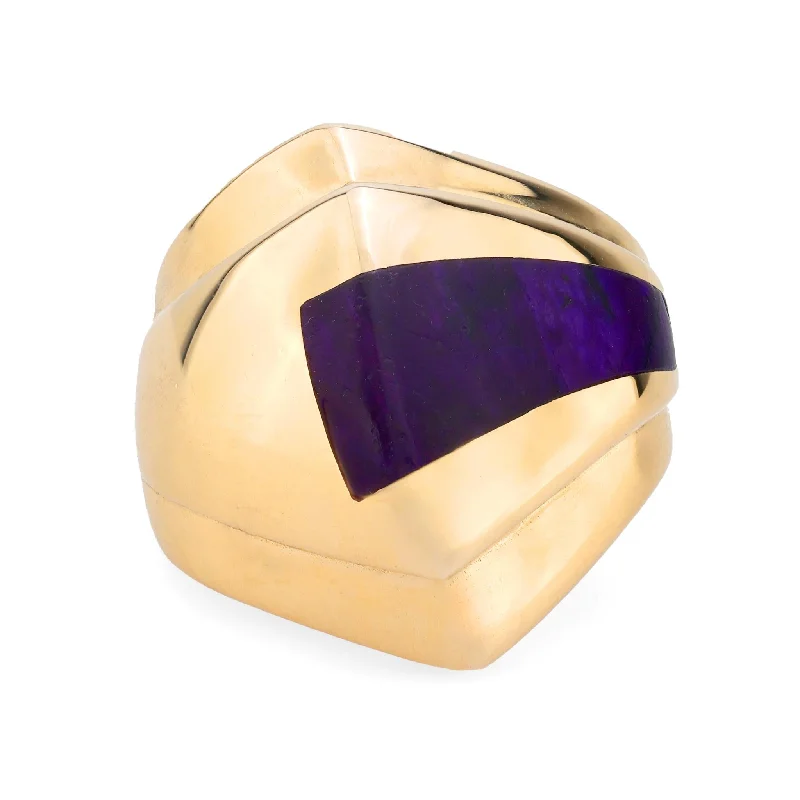 Women’s rings with geometric ruby for trend -Vintage sugilite 14k yellow gold cocktail ring