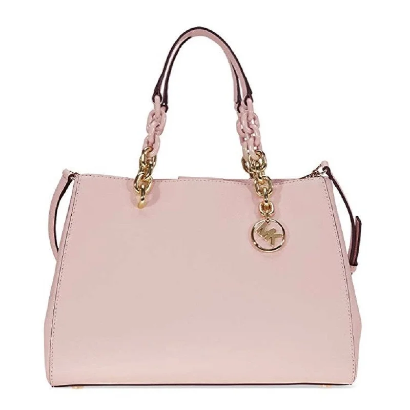 Quilted handle bags with stylish textured finish -Michael Kors Cynthia Saffiano Leather Satchel Soft Pink